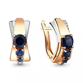 Серьги из красного золота с наносапфирами и фианитами 45881Б.1