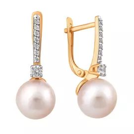 Серьги из красного золота с жемчугом и фианитами 006252-1652