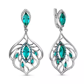 Серьги из серебра с кварцем и фианитами с родированием 2-060р111