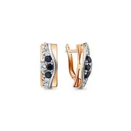 Серьги из красного золота с наносапфирами и фианитами 45892Б