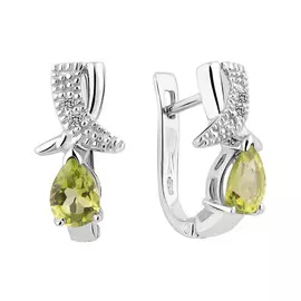 Серьги из серебра с хризолитами и цирконом с родированием 34185802