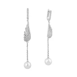 Серьги из серебра с жемчугом и цирконом с родированием 56108302