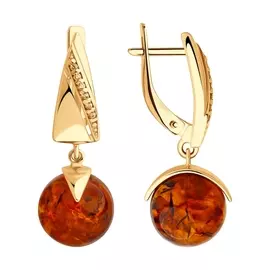 Серьги из серебра с янтарем и фианитами с позолотой и родированием 83020061