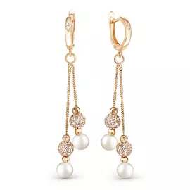 Серьги из красного золота с жемчугом и фианитами 32337.1A1