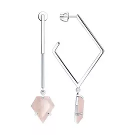 Серьги из серебра с кварцем розовым с родированием 92022313