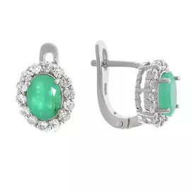 Серьги из серебра с изумрудами и фианитами с родированием 2405936612