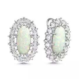 Серьги из серебра с опалом синт. и фианитами с родированием С-3206р11