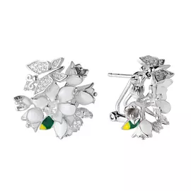Серьги из серебра с фианитами и эмалью с родированием 2445900001