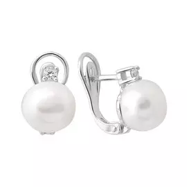 Серьги из серебра с жемчугом и цирконом с родированием 50054602
