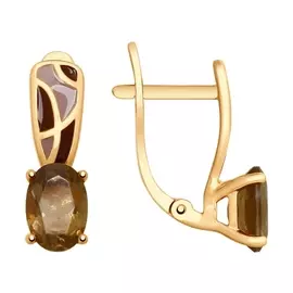 Серьги из серебра с раухтопазами и эмалью с позолотой и родированием 92021784