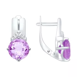 Серьги из серебра с аметистами и фианитами с родированием 92021845
