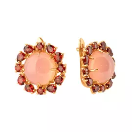 Серьги из красного золота с агатами и гранатами кл1274а-23