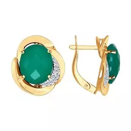 Серьги Агат зеленый, фианит 724383