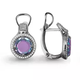 Серьги из серебра с алекситами и фианитами с родированием 4441725А