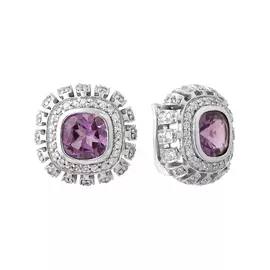 Серьги из серебра с аметистами и фианитами с родированием 37141202
