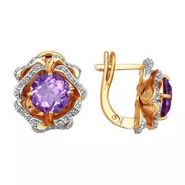 Серьги из красного золота с аметистами и фианитами 721827
