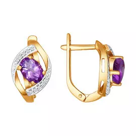 Серьги из красного золота с аметистами и фианитами 720407