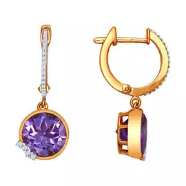Серьги из красного и белого золота с аметистами и фианитами 722708