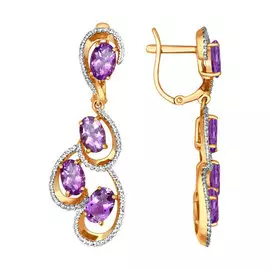 Серьги из красного золота с аметистами и фианитами 723156