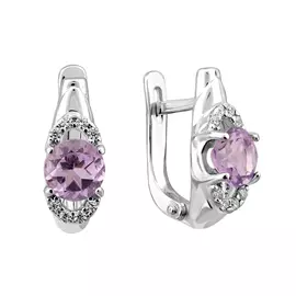 Серьги из серебра с аметистами и фианитами с родированием 21-1376-23-07