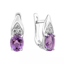 Серьги из серебра с аметистами и фианитами с родированием 21-1377-23-07