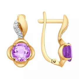 Серьги из красного золота с аметистами и фианитами 725210