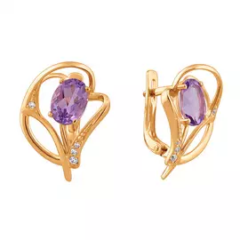 Серьги из красного золота с аметистами и фианитами 21-0915-11-07