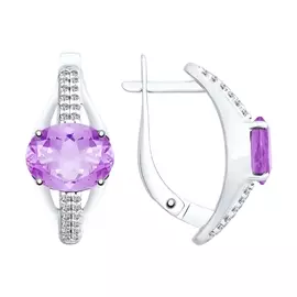Серьги из серебра с аметистами и фианитами с родированием 92021651