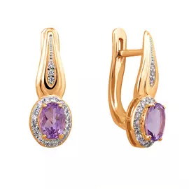 Серьги из красного золота с аметистами и фианитами 21-1014-11-07