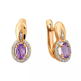 Серьги из красного золота с аметистами и фианитами 21-1153-11-07