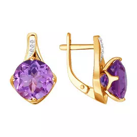 Серьги Аметист, Фианит