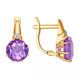 Серьги Аметист, Фианит