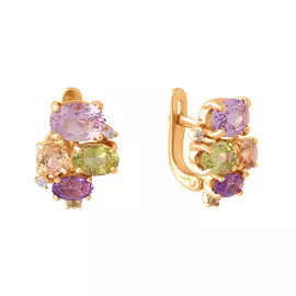 Серьги Аметист, хризолит, фианит