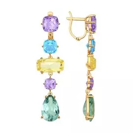 Серьги Аметист, Кварц, Топаз