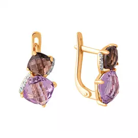 Серьги Аметист, раух-топаз, фианит