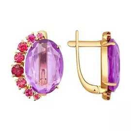 Серьги из красного золота с аметистами и фианитами 724328