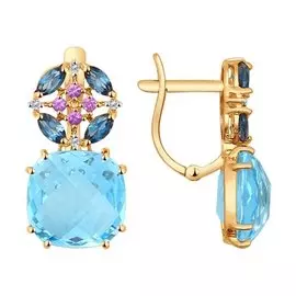 Серьги из красного золота с топазами, аметистами и фианитами 724290