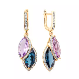 Серьги из красного золота с аметистами, топазами и фианитами 21-1342-11-63