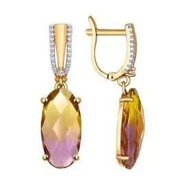 Серьги из красного золота с аметринами и фианитами 724210
