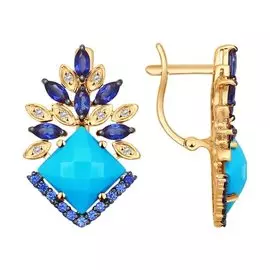 Серьги из красного золота с бирюзой и фианитами 724342