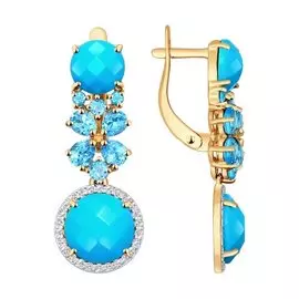 Серьги Бирюза, Топаз, Фианит