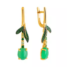 Серьги из желтого золота с тсаворитами, хризопразами и бриллиантами 02-3517