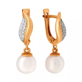 Серьги из красного золота с жемчугом и бриллиантами 940548к