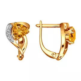 Серьги из красного и белого золота с цитринами и фианитами 722116