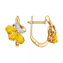 Серьги из красного и белого золота с цитринами и фианитами 722108