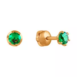 Серьги-пусеты из красного золота с зелеными фианит 21-0208-11-65