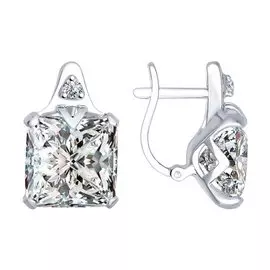 Серьги из серебра с фианитами с родированием 94022280