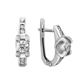 Серьги из серебра с фианитами с родированием C-1201