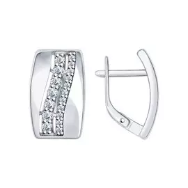 Серьги из серебра с фианитами с родированием 94022094