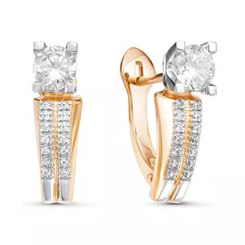 Серьги из красного и белого золота с фианитами дф120008